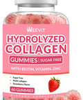 Sugar-Collagen Gummies For Women, Hydrolyzed Collagen Peptides Gummies With Biotin, Collagen Supplements Gummy With Vitamin B12, C, D, Zinc For Hair Skin Nail