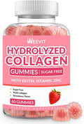 Sugar-Collagen Gummies For Women, Hydrolyzed Collagen Peptides Gummies With Biotin, Collagen Supplements Gummy With Vitamin B12, C, D, Zinc For Hair Skin Nail