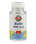KAL Biotin 1000 Lozenge Tablets, Lemon, 1000 mcg, 50 Count