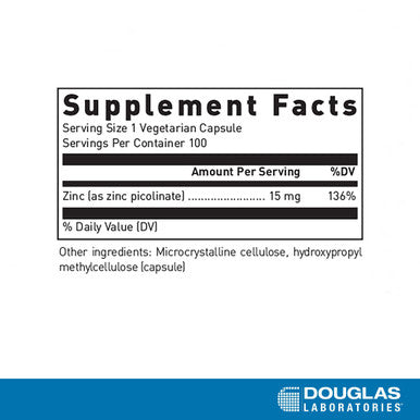 Douglas Laboratories Zinc Picolinate | 15 Mg Of Bioavailable Zinc Bound To Picolinic Acid | 100 Vegetarian Capsules