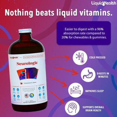 Liquidhealth Complete Multiple Daily Multivitamin & Neurologic Nootropic Liquid Vitamin Bundle for Adults - Whole Body Health Immune Support Improve Memory Focus & Concentration - Vegan Non-GMO