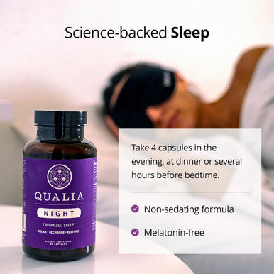 Qualia Night Sleep Aid | Non-Habit Forming | Science-Backed Supplement for Deep Refreshing Sleep | Melatonin-Free Vegan Non-GMO Gluten-Free 80 Count