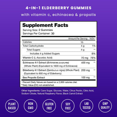 Elderberry Gummies Sambucus Elderberry Gummies For Adults & Kids Vitamin C Propolis & Echinacea Max Strength Immune Support Gummies Natural Berry Flavor 120 Gummies (2 Pack)