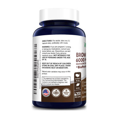 NusaPure Brown Seaweed Extract 6,000 mg with Bioperine - 200 Veggie Capsules (100% Vegetarian, Non-GMO & )