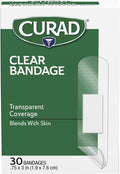 Curad Clear Plastic Self-Adhesive Bandages 3/4" x 3" Essential First Aid Supplies 30 per Box Pack of 6