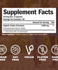 Organic Ceylon Cinnamon - Herbal Dietary Supplement for Heart, Brain & Digestive Health - Metabolism & Antioxidant Support. Gluten & GMO Free. 60 Vegan Capsules