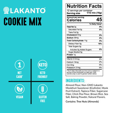 Lakanto Sugar Cookie Mix - Monk Fruit Sweetener 1g Net Carb Gluten Dairy Keto Diet Friendly Delicious Snack Almond Flour Baking Mix (12 Servings)