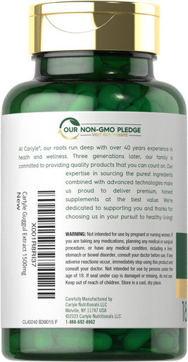 Guggul Extract 1500Mg | 180 Capsules | Guggulsterone Supplement | Non-Gmo And Gluten Free | By Carlyle