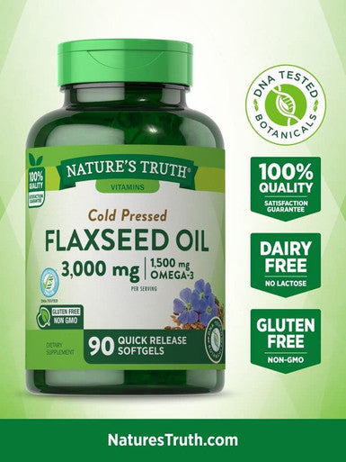 Nature's Truth Flaxseed Oil Capsules | 90 Softgels | Cold Pressed, Non-GMO, Gluten