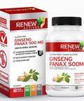 Renew Actives Panax Ginseng Supplement - Help Boost Energy, Performance & Cognitive Function, Easy Swallow Vegan Capsules, Gluten & Gmo Free, 500Mg Per Serving