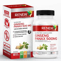 Renew Actives Panax Ginseng Supplement - Help Boost Energy, Performance & Cognitive Function, Easy Swallow Vegan Capsules, Gluten & Gmo Free, 500Mg Per Serving