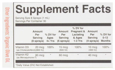 Maryruth's Mary Ruth's Vitamin D3 Plus K2 Spray Unflavored Organic 1 Fl Oz