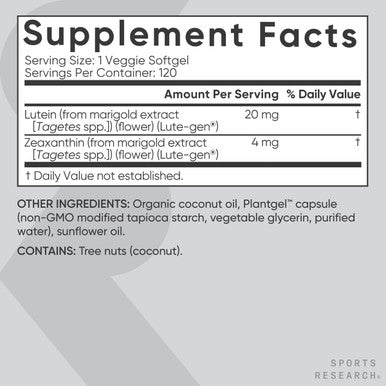 Sports ResearchÃƒâ€šÃ‚Â® Lutein And Zeaxanthin Capsules - Eye Health Support Supplement Made With Lute-GenÃƒâ€šÃ‚Â® And Organic Coconut Oil - Vegan Friendly & Non-Gmo Verified - 120 Veggie Softgels