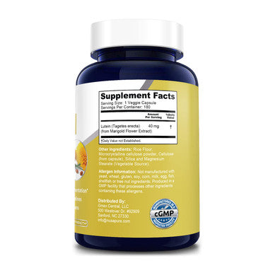 NusaPure Lutein 40mg 180 Veggie Capsules (Non-GMO & )