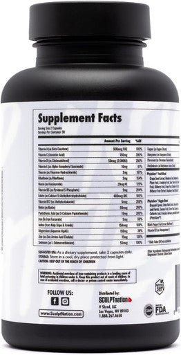 Sculpt Nation By V Shred Multivitamin - Daily Multivitamin For Women And Men With Zinc, Vitamin C, And Copper, Nutritional Support With One Serving Of Fruit And Veggies - 60 Capsules