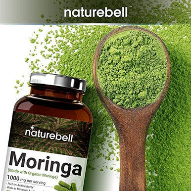 Moringa Capsules Made with Organic Moringa Powder 1000mg Per Serving 200 Counts Strong Antioxidant to Repair Protect Nurture Your Skin Cells and Support Immune System NonGMO