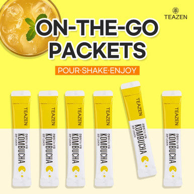 Teazen 2 Flavor 40 Stick Variety Pack Kombucha Powder Drink Mix Lemon 20 sticks (1.76oz x 2 Packs) & Peach 20 sticks (1.76oz x 2 Packs)