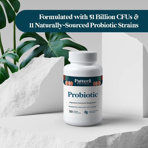 Pattern Wellness Probiotic Supplement - 51 Billion Cfu - Promotes Healthy Gut Flora - Maintains Digestive Balance & Boosts Immune Health - All Natural Non-Gmo - 60 Vegan Capsules