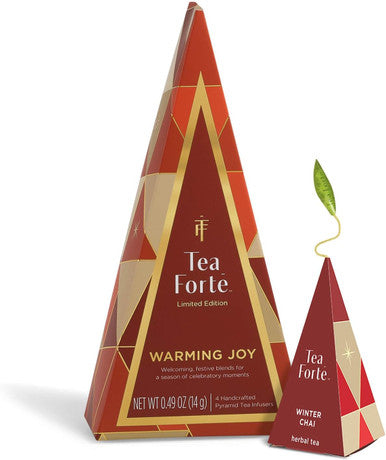 Tea Forte Warming Joy Holiday Petite Tea Tree Stocking Stuffer Tea Sampler Set Assorted Winter Organic Tea Bags Variety 4 Tea Infuser Bags
