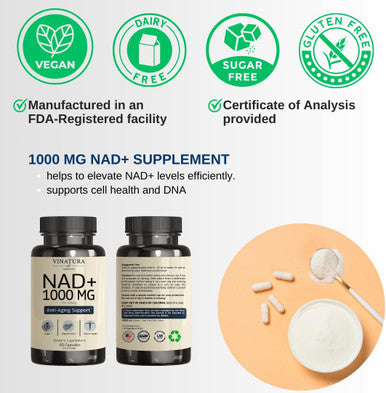 Nad Supplement 1000Mg - Pure Nad Supplement For Anti-Aging, Highest Potency Nad+ Supplement For Women And Men, 60 Capsules
