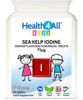 Kids Sea Kelp Iodine 75mcg Sublingual 90 Tablets (V) Vegan. Natural Iodine for Children Supports Learning and Growth with Orange Flavoured. Made in The UK by Health4All
