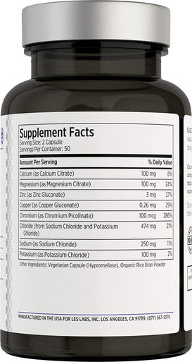 LES Labs Lyte Fuel Electrolyte Replacement Endurance Performance Muscle Cramping Keto Support Magnesium Zinc Potassium Chromium 100 Capsules