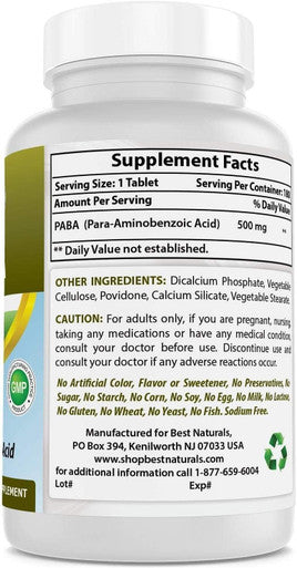 Best Naturals PABA 500 mg 180 Tablets