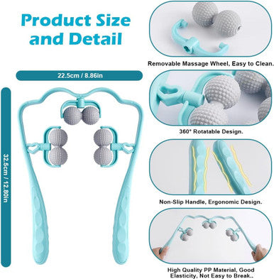Abnaok Neck Massager, Neck Roller For Pain Relief Deep Tissue, Trigger Point Roller Massager With 6 Wheels, Handheld Shiatsu Shoulder Massage Tools, Suitable For Arm, Legs, Back, Neck Relaxer