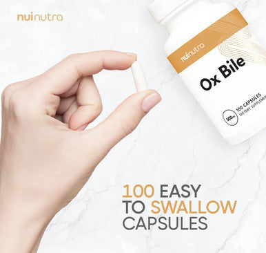 Nui Nutra Ox Bile Supplement 500mg | 100 Capsules | Bile Salts & Digestive Enzymes | Fat Digestion & Liver Support | Promotes Good Metabolism | Supports Gallbladder & Bile Flow