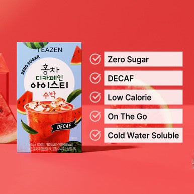 Teazen Summer Watermelon Iced Tea Sugar Uva Black Tea Hydration Drink Mix Decaf 10 Sticks 1.76oz