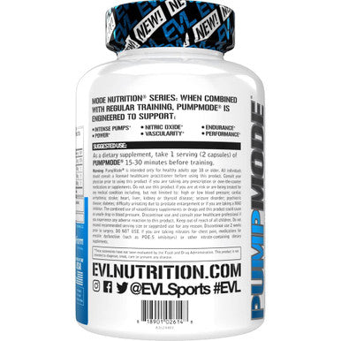 Evlution Pumpmode Nitric Oxide Pills for Men Nutrition Nitric Oxide Supplement with Arginine and Citrulline for Maximum and Performance - Vegan Stim Free Pre Workout Supplement