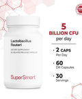 Supersmart Lactobacillus Reuteri Probiotic Strain 5 Billion MicroOrganisms CFU Per Day Restores The Balance of Intestinal Microflora NonGMO Gluten Free 60 DR Capsules