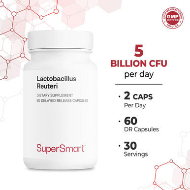 Supersmart Lactobacillus Reuteri Probiotic Strain 5 Billion MicroOrganisms CFU Per Day Restores The Balance of Intestinal Microflora NonGMO Gluten Free 60 DR Capsules