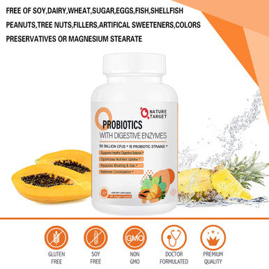 Nature Target Probiotics For Women-Men Probiotics With Digestive Enzymes - For Gut Health, Probiotic Supplement - Digestive Suppo
