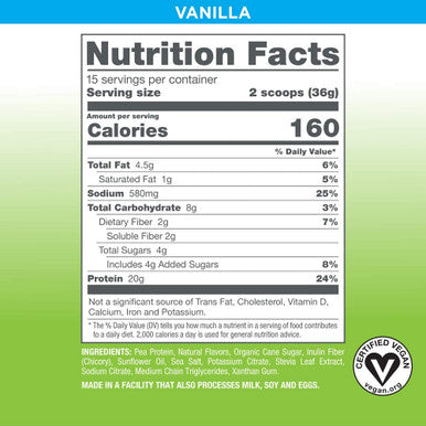 Vegansmart Plant Based Pea Protein Powder by Naturade Vanilla 15 Servings