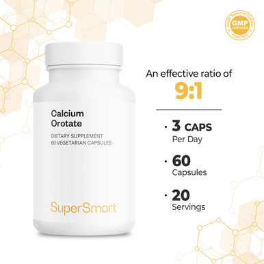 Supersmart Calcium Orotate Combined with Magnesium Orotate Strengthen Bones Help with Cramps Spasms Stress Relief Sleep Aid NonGMO Gluten Free 60 Vegetarian Capsules
