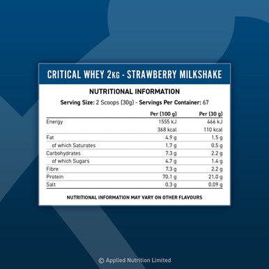 Applied Nutrition Critical Whey Protein Powder Shake Gold Muscle Building Supplement with Glutamine & High Standard Amino Acids BCAA 2.27kg - Servings 67 (Strawberry Milkshake)