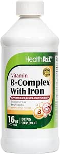 HealthA2Z Liquid Vitamin BComplex Plus Iron Supports Healthy Energy Levels Healthy Blood Function Promotes Healthy Nerve Function Natural Orange Flavored 16oz (473ml)