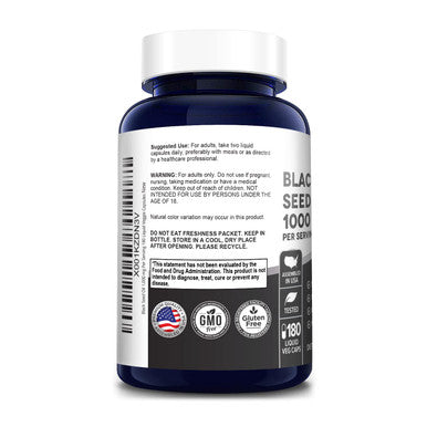 NusaPure Black Seed Oil 1,000 mg 180 Softgel Capsules (Non-GMO & Vegetarian) Cold-Pressed Nigella Sativa Producing Black Cumin Seed Oil