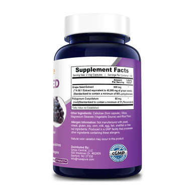 NusaPure Grape Seed Extract 40,000mg per Caps, 200 Vegan Capsules | Standardized, Non-GMO, with Resveratrol