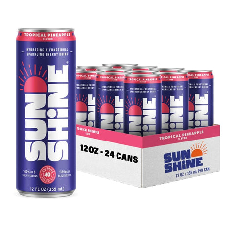 Sunshine Sparkling Energy Drink, Blueberry Lemonade with Daily Essential Vitamins, 360mg of Electrolytes, 70mg of Natural Caffeine, 12 Fl Oz (Pack of 12)