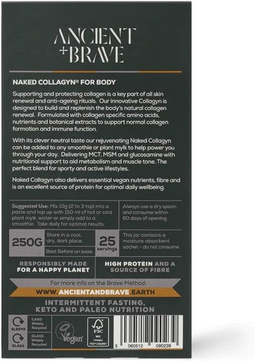 Ancient + Brave Collagyn For Body 250 Grams - Vegan Collagen Powder Supplement - Mct, Msm & Glucosamine - Non-Gmo, Paleo, Keto, Plant Based