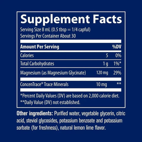 Trace Minerals Magnesium Glycinate Liquid Magnesium Glycinate for Bone Nerve and Digestive Health Supports Sleep Quality Clarity and Focus Gentle Lemon Lime Flavor 8 fl oz (30 Servings)
