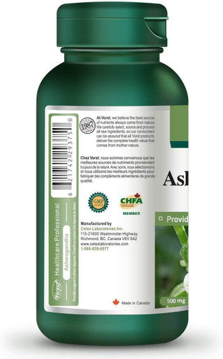 Ashwagandha 1000mg Per Serving (500mg Per Capsule) 60 Capsules Anti Stress Adrenal Fatigue Lack of Energy Difficulty Root Powder Extract Withanolides 1.5% Supplement Non-GMO