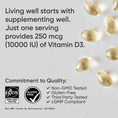 Sports Research Vitamin D3 10,000 Iu With Coconut Mct Oil - High Potency Vitamin D Supplement For Immune and Bone Support Non-Gmo Verified, Gluten & Soy 250Mcg, 120 Liquid Softgels