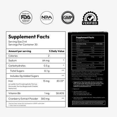BIGVITA Iron+ | High Absorption Supplement with Microencapsulated Iron Drops + Folate, B6 & Cranberry Extract | No Metallic Taste, Mixed Berry Flavor, Gentle on Stomach | Energy & Hormonal Support