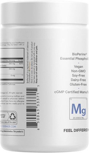 Codeage Liposomal Magnesium Glycinate Supplement - Magnesium Bisglycinate Pills - BioPerine Black Pepper - Liposomal Delivery - Non-GMO Gluten- Mineral - 120 Capsules