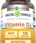 Amazing Nutrition Formulas Vitamin D3 400 IU | 180 Softgels Supplement | Non-GMO | Gluten- | Made in USA