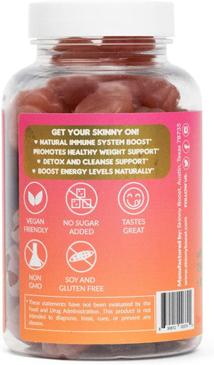 SkinnyBoost - Vegan Apple Cider Vinegar Gummies for Natural Weight Loss, Detox & Immune Support. Made w/ The Mother & Vitamin B - Non-GMO, Sugar & Corn Syrup Free - 750 MG- Made in The USA