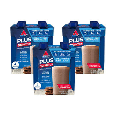 Optimum Nutrition Gold Standard Protein Shake & Atkins Creamy Milk Chocolate Plus Protein Shake 30G Protein 7G Fiber 2G Net Carb 1G Sugar Keto Friendly Low Carb High Protein Drink 12 Count
